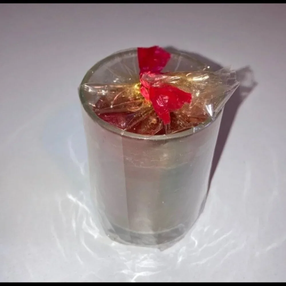 🕯️✨ Small Glass Candle in Clear Votive | Red & Gold Decorative Wrap